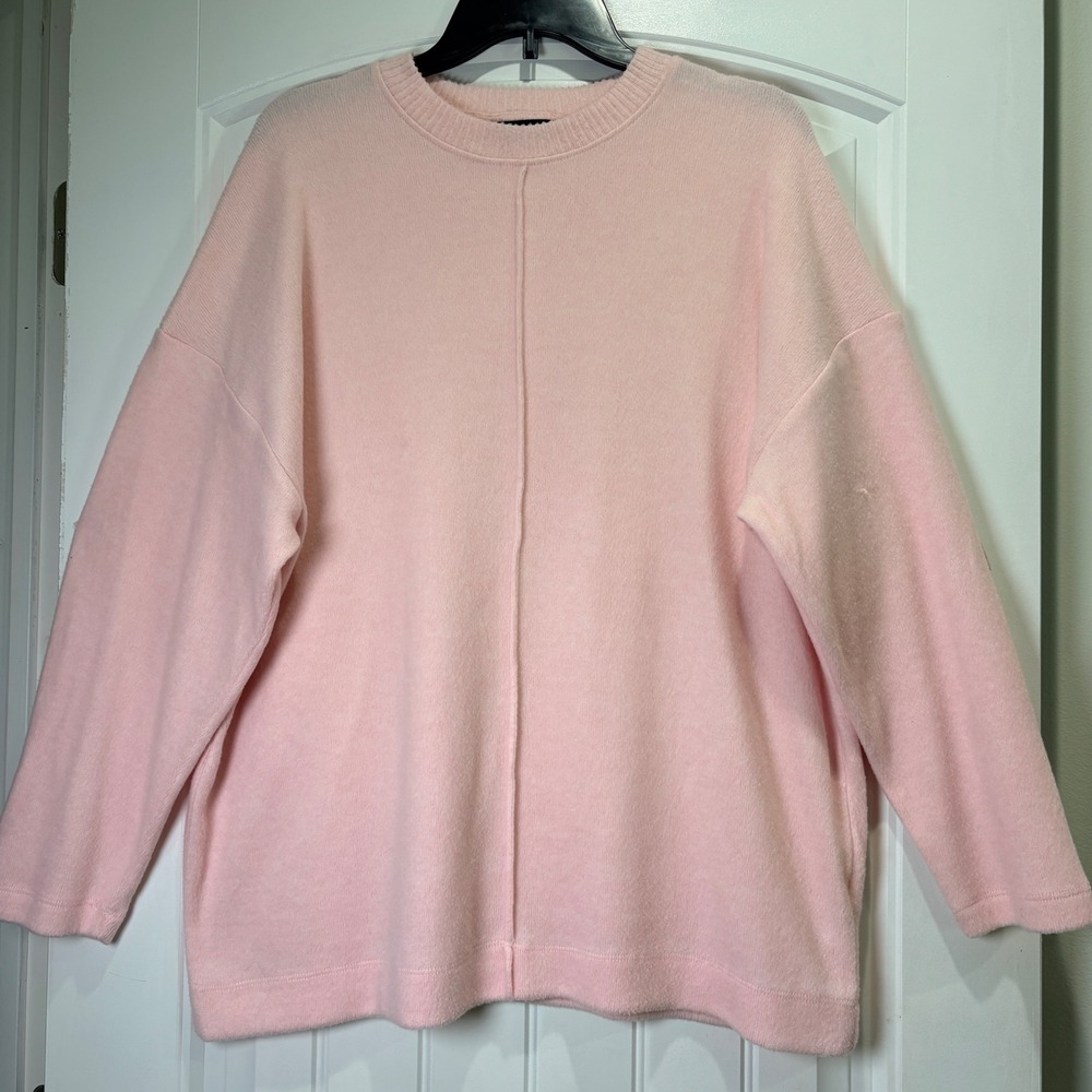 F&F Knit Sweater Womens L Pink Oversized Seam Detail Crew Neck